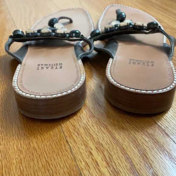 STUART WEITZMAN flat rhinestone jewels sandal brass leather thong slip on EUC - Picture 7 of 16